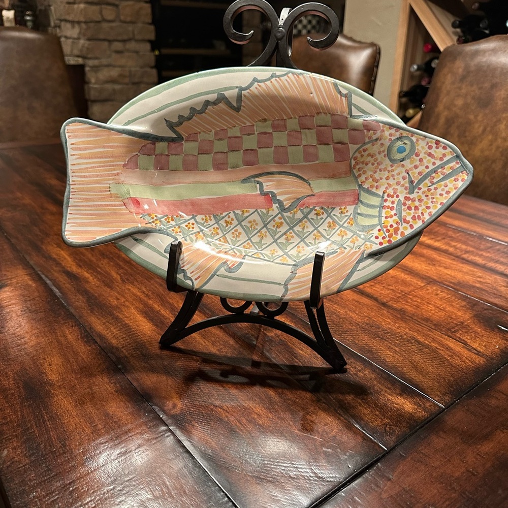 Mackenzie-childs Hand Painted VINTAGE Ceramic Fish Plate Circa 1990